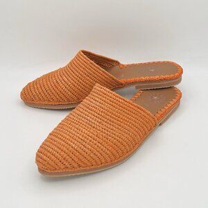 Bread & Butter Italy Woven Raffia Mule Flats Orange Point Toe Slip-On Shoes Sz 7